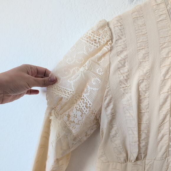 Rare Vintage 40s 50s Womens Dress with Lace Embroidery Rosette Edwardian Prairie - Picture 12 of 16